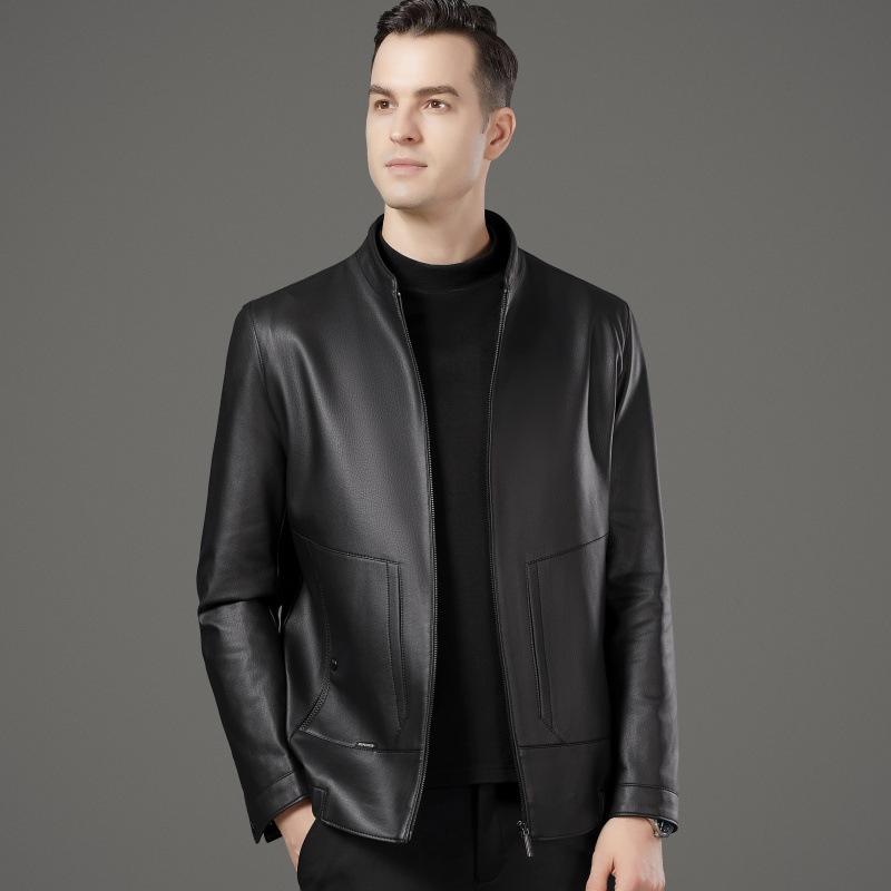 Leather jacket men's autumn and winter new business casual loose men's stand collar leather jacket middle-aged dad men's jacket