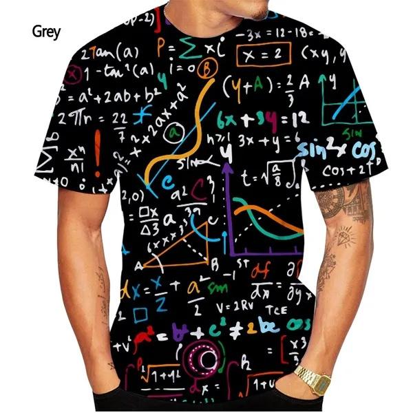 Funny Math Formula 3D Printed Graphs T-shirts Summer Casual Round Neck Short-sleeved Men's T-shirts