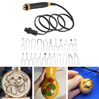 Sada na vypalování dřeva Nástroje hořáku s 21 drátěnými hroty Ergonomická rukojeť Pyrografické pero Nástroj pro