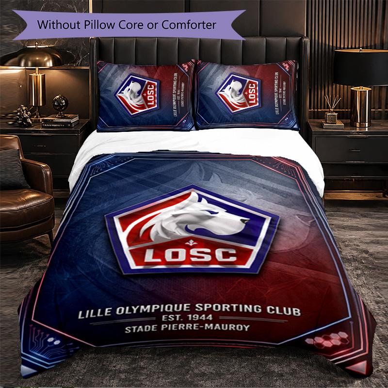 LOSC Lille FC Themed Bedding 3Pcs Duvet Cover Set Decorative Bed Linen For Teen Room Home Decoration