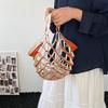 Foldable Leather Folding Tote Bag Large Capacity Woven Handbag Trendy Grocery Bag  Storage