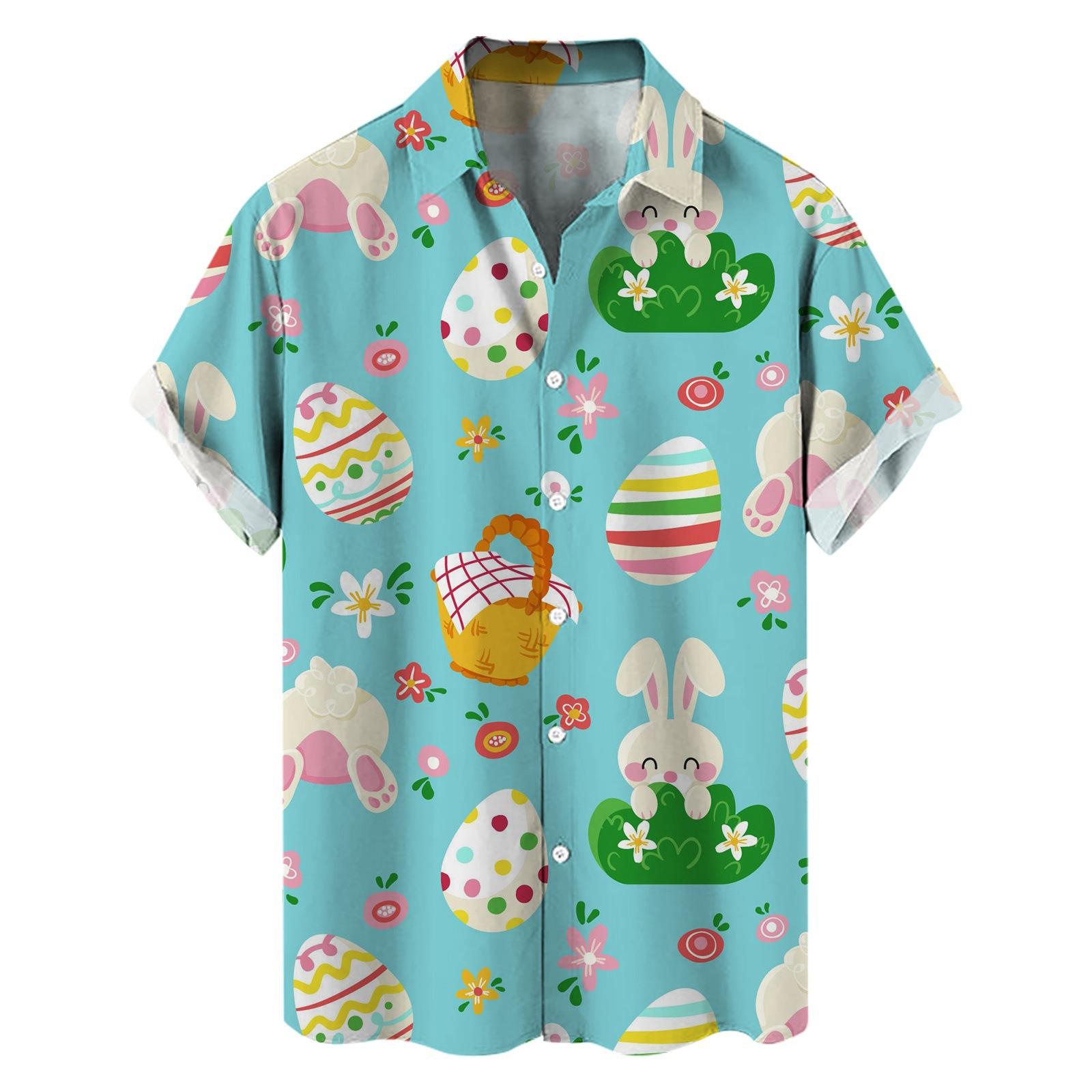 Fashion human Nieuw shirt Pasen elementen 3D digitale print heren losse trend korte mouw shirt S