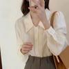 Doll Collar White Shirt, New Layering Inside Out, Organ Pleat Blouse Design Chic Long Sleeve Ladies Shirt