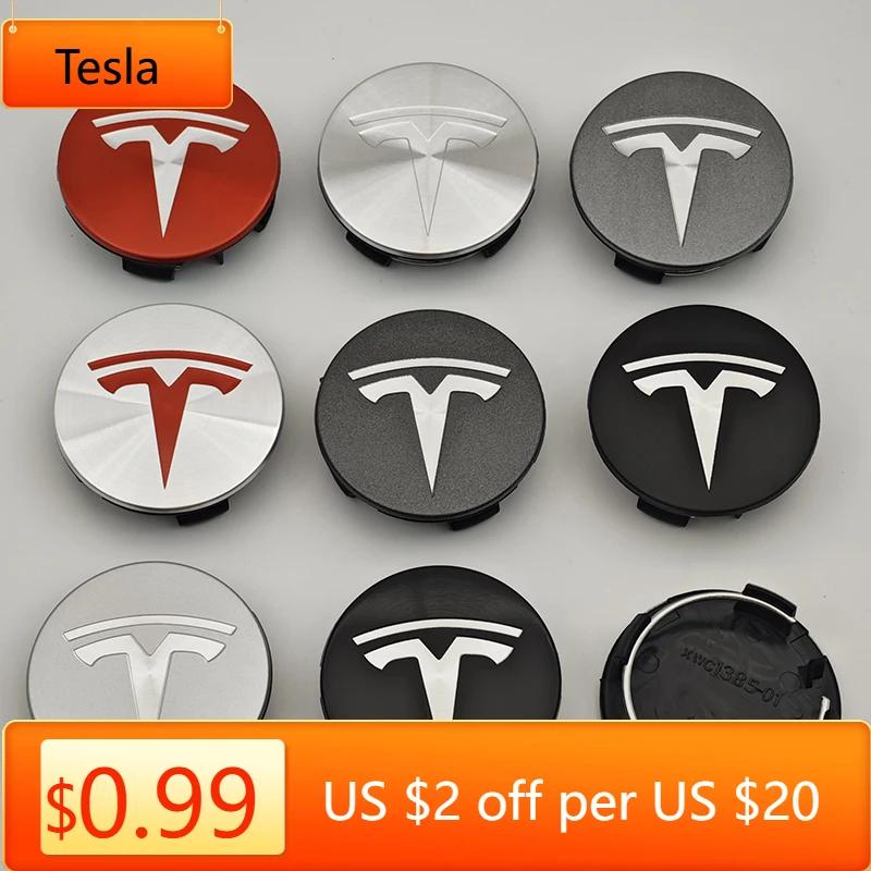 Car Sticker Tesla 4pcs ABS 56mm Tesla Model 3 Model Y Badge Covers Hub Caps Wheel Center Caps for Tesla Model Y X S 2023 Auto Ac