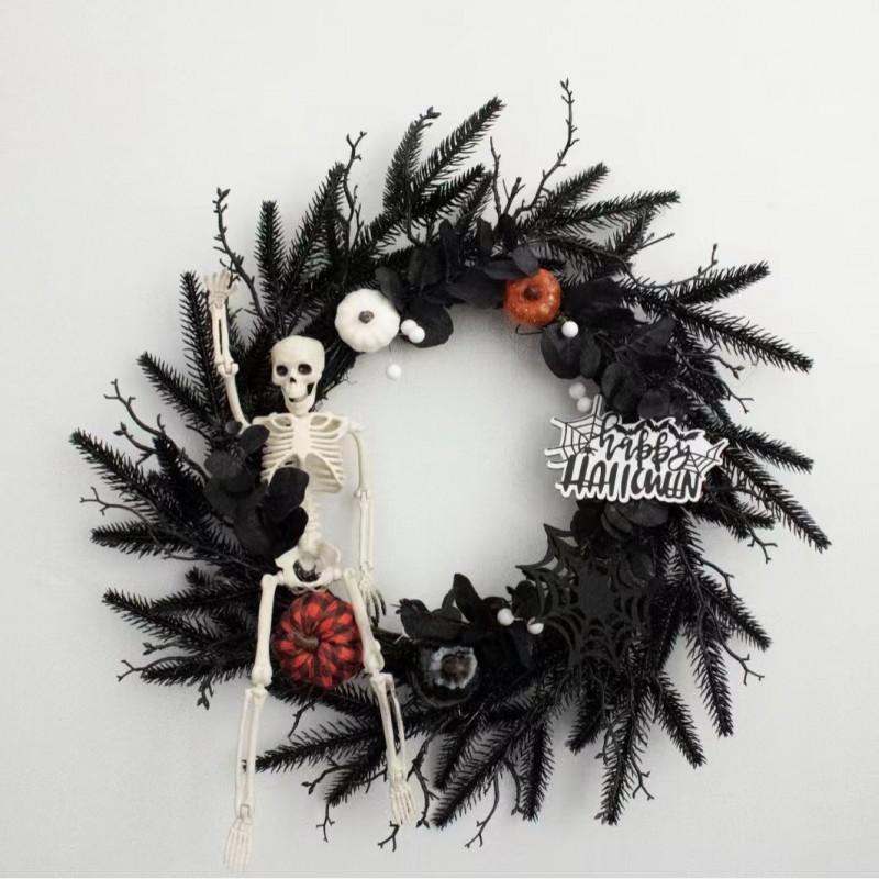 Halloween Decorative Wreath With Plastic Skull Spider Pumpkin Home Party Door Wall Decoration