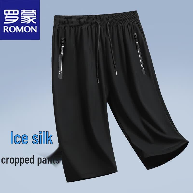 ROMON Men's Ice Silk Loose Fit Casual Capri Shorts