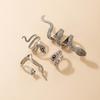 Exaggerated snake ring four-piece set, retro style diamond-set animal ring set