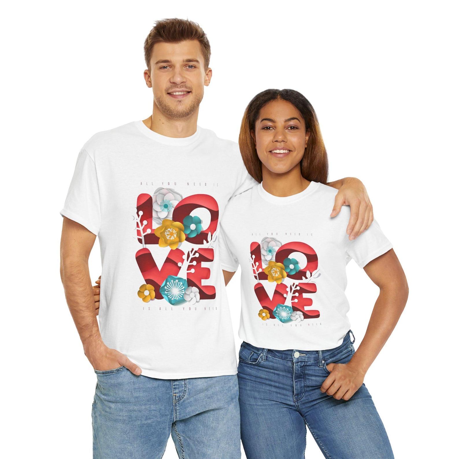 Floral Love Heart Valentine T-Shirt: Unisex Couple s Apparel 3XL