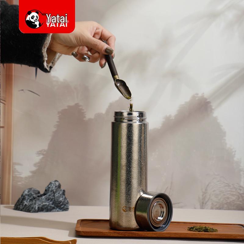 Yatai Titanium Thermos Cup with Tea Infuser, Double-Layered Gift, Titanium Gold. 480ml