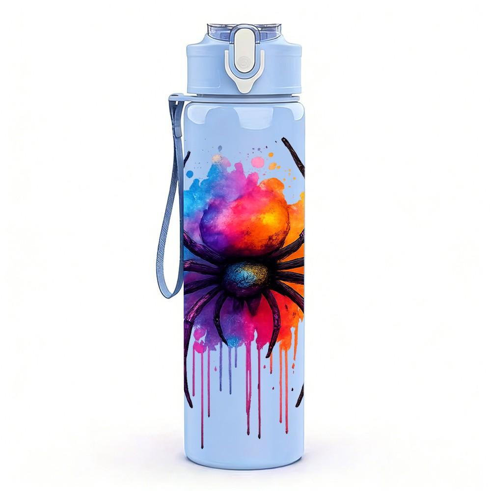 1PC Colorful Tarantula Spider Insect Pattern 750ml Color Plastic Sports Water Bottle Leakproof Flip Straw Lid Suitable for Sports Office Home Use