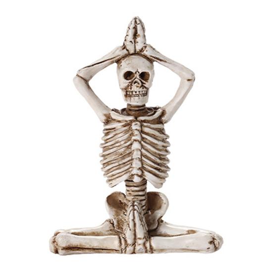 Baizihuahu Halloween Yoga Skeleton Statue, Funny Dead Figure for Party Decor, Resin Gothic Skull Ornament Haunted House, Garden Gift