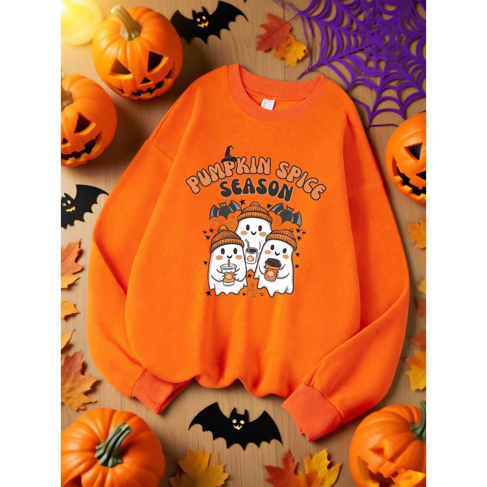 Ghost Pumpkin Spice Season Printed Ladies Sweatshirt Harajuku Costume Autumn Casual Halloween Pullover