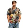 Men’s Short Sleeve Cotton Linen Shirt with Animal and Botanical Print Casual Collared Button Down Top for Spring and Summer