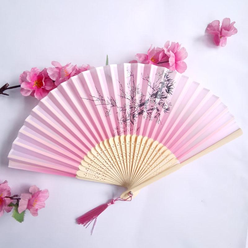 Vintage Bamboo Silk Women's Folding Fan - Portable Dance Gift