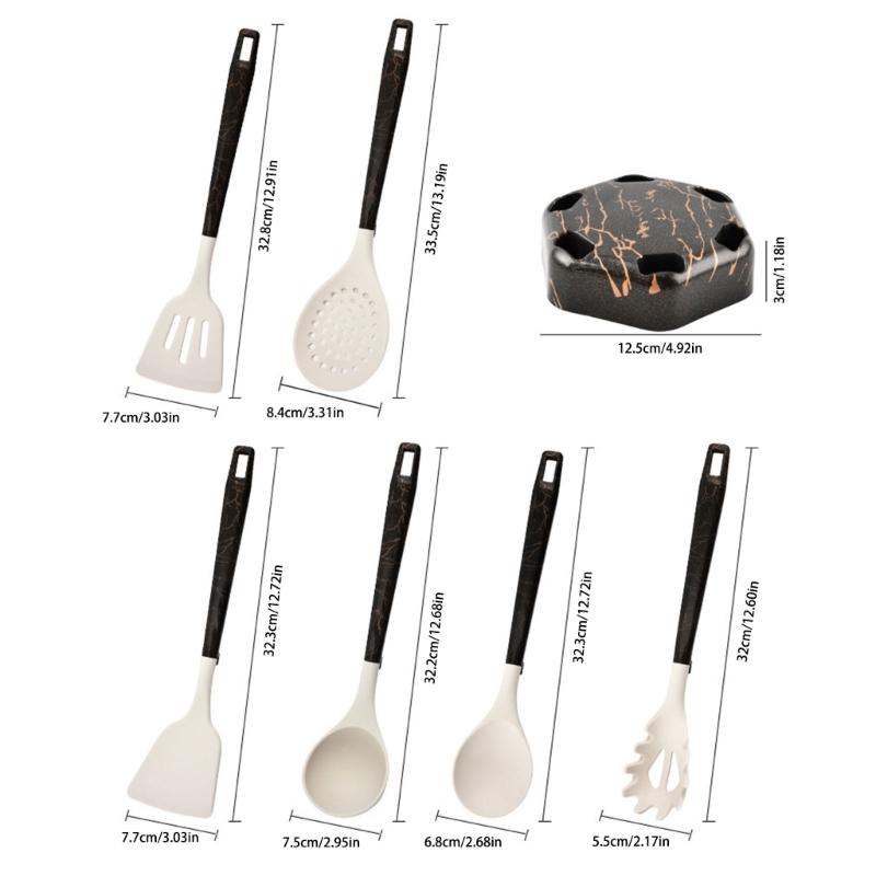 7Pcs Soft Silicone Cooking Spoon And Spatula Set Kitchen Tool With Ergonomic Handles For Nonstick Cookware