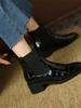 Retro patent leather stone pattern Chelsea short boots women's 2025 autumn and winter new British round head thick heel elastic Martin boots