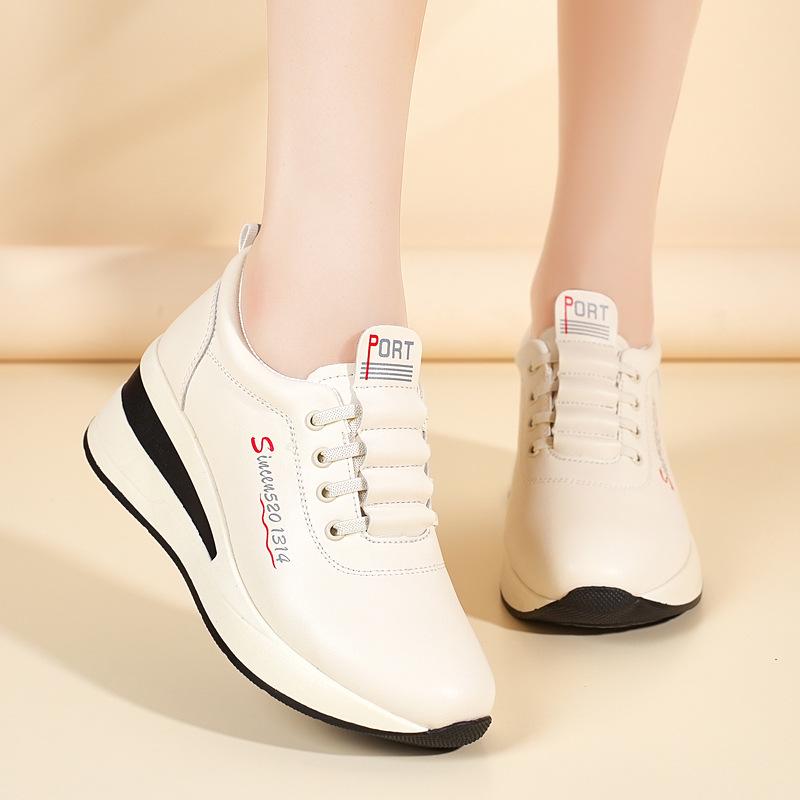 Women's Thick-Soled Leather Platform Shoes - Versatile, Lightweight, Height-Enhancing, and Stylish for Spring and Autumn 2025