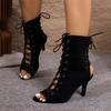 Summer European and American Fine Heel High Heel Cool Boots Roman Shoes Front Lace-up Fish Mouth Large Size - Sandals Foreign Trade Women's Shoes