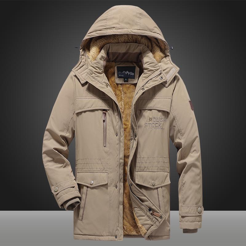 Men's Mid-Length Plus Velvet Thick Cotton Winter Jacket