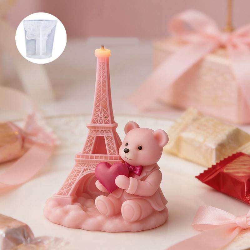 Moldes de Silicone para Velas Urso Amor Torre Resistente ao Calor Fácil Desmoldagem Para Fazer Velas Sabão Presente Dia dos Namorados