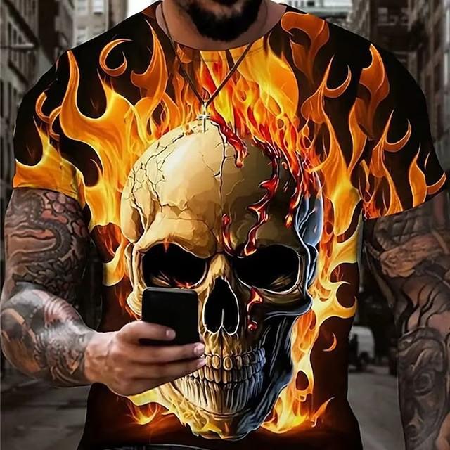 Summer Burning Tricou casual cu mânecă scurtă pentru bărbați, cu imprimare 3D, cu mânecă scurtă, cu cap de foc