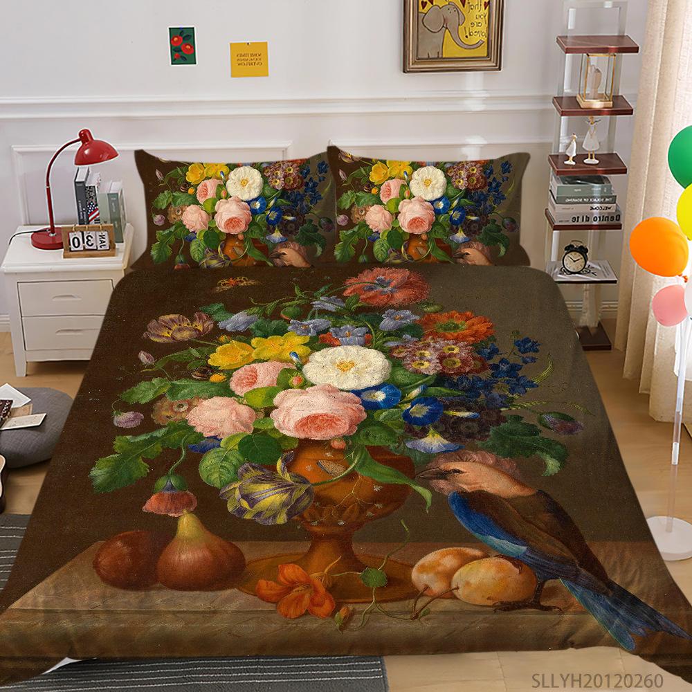 

Color Oil Painting 3D Digital Printing Quilt Cover Pillowcase Two Or Three-Piece Set Polyester Can Be EU single 135*200
