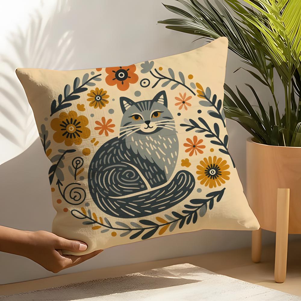 Colorful Retro Animal And Flower Prints Pillow Case Home Living Room Decoration Linen Pillowcover Pillow Cases Cushion Cover