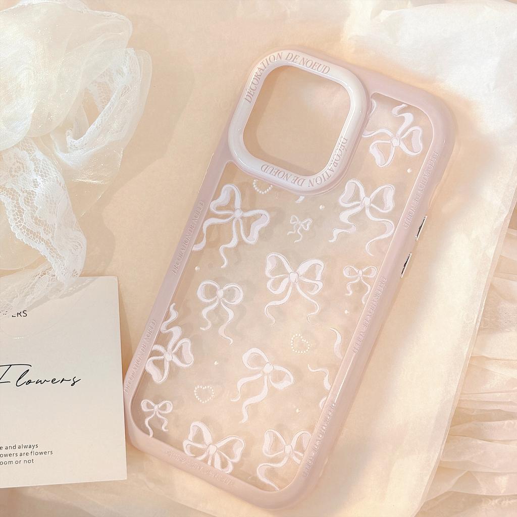 Princess Style for IPhone16 for Apple 15 Phone Case 14ProMax Pearl Bow 17 Acrylic Anti-fall
