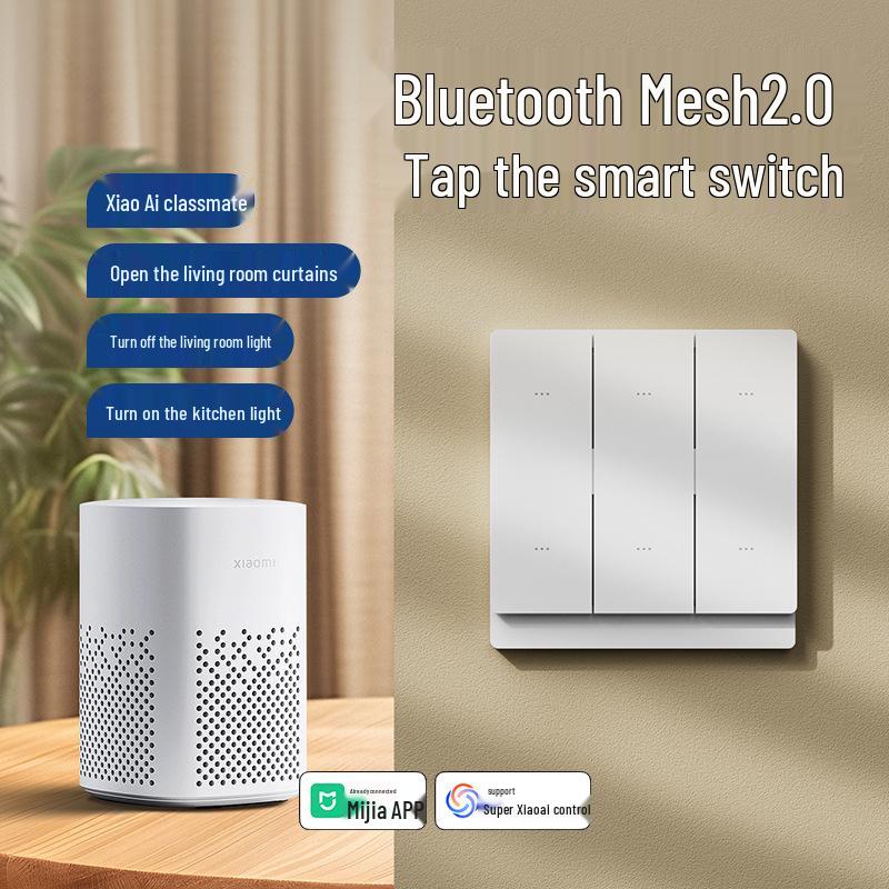 Smart Switch Panel with Dual Control for Whole House, Mijia App-Connected, Zero Fire Bluetooth Mesh 2.0.