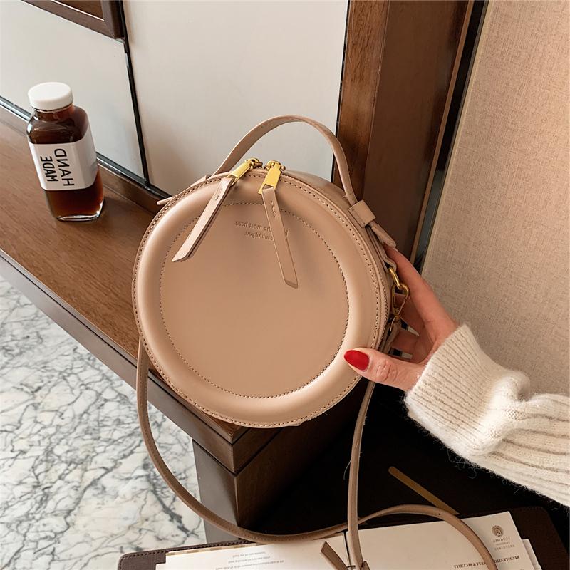 Solid Color Crossbody Bag For Women Round Small Handbag Fashion Designer Bags PU Leather Shoulder Bag Female Zipper Purses ARI