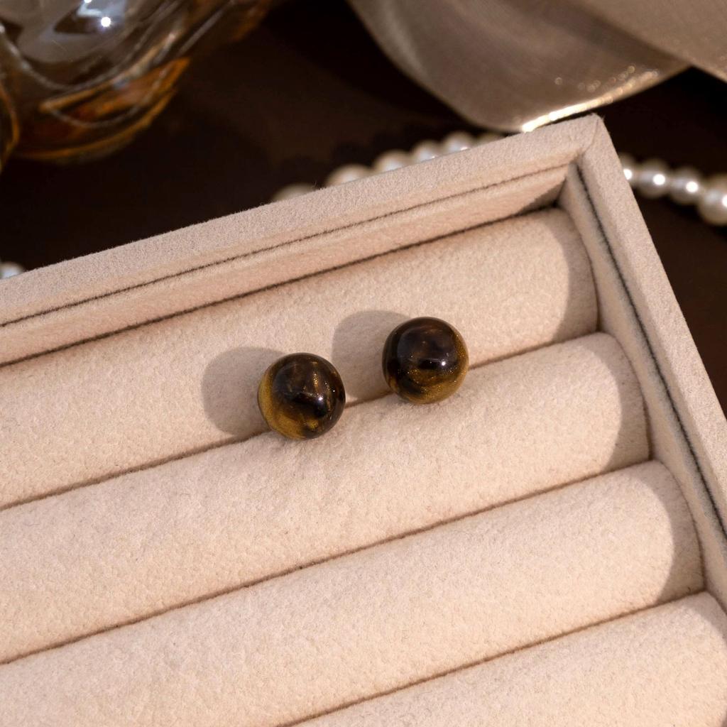 Simple Autumn And Winter Maillard Tiger'S Eye Stone Stud Earrings, Temperament Earrings High-End Earrings Women