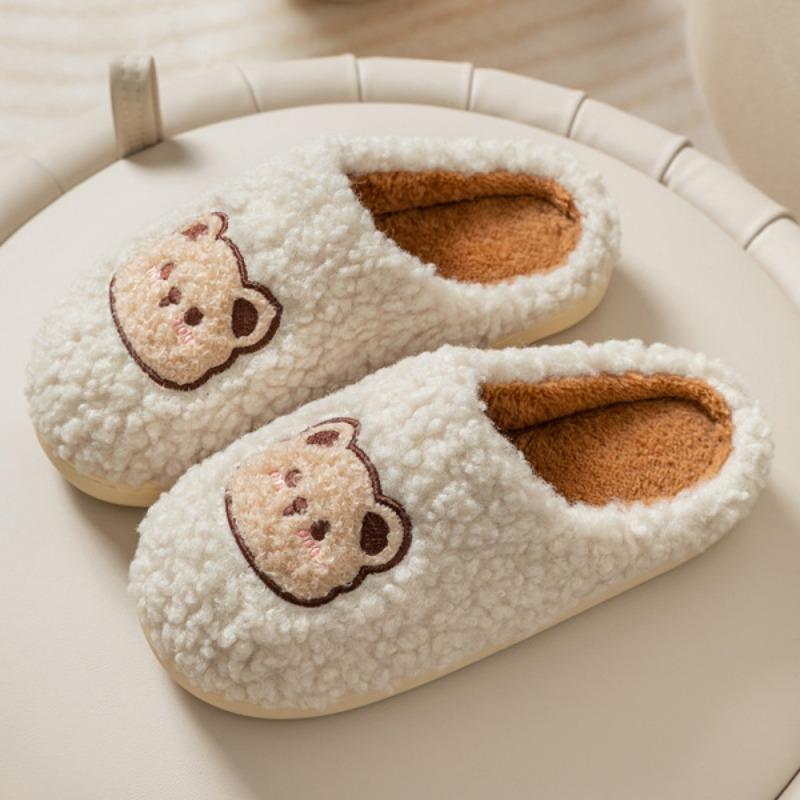 Cute cotton slippers women's winter indoor home thick bottom velvet warm couple plush cartoon lamb cotton drag men
