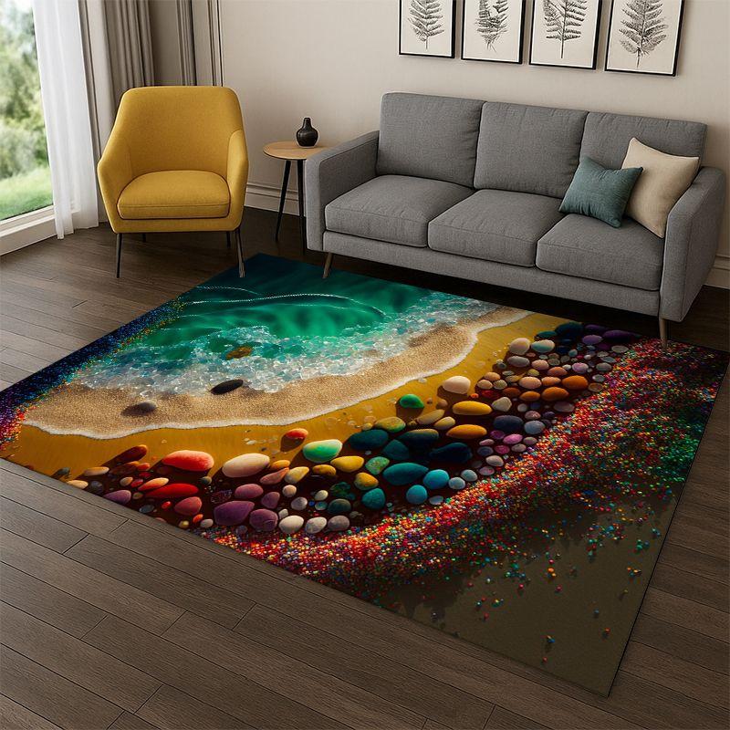 Colorful Pebble rainbow Cobblestone Stone Carpet Rug for Bedroom Living Room Sofa Playroom Doormat Home Decor,Area Rug Non-slip