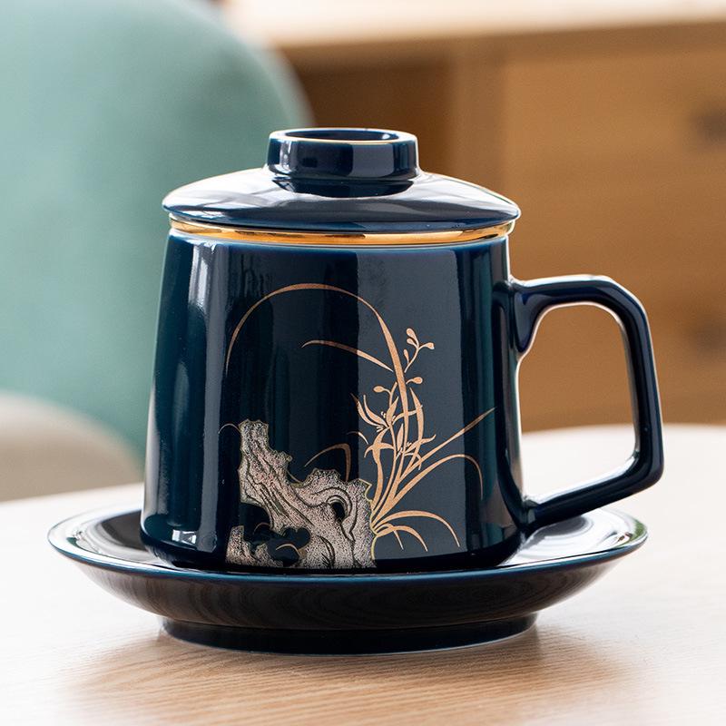 Jilan Ceramic Office Tea Brewing Cup with Lid - Customizable Business Gift