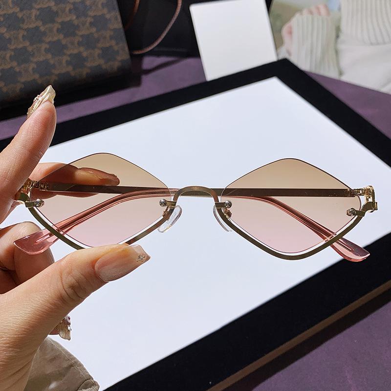 New Fashion Metal Half Frame Diamond Shaped Women's Sunglasses Outdoor Neutral Cycling UV400 Sunscreen Compact Frame Sunglasses