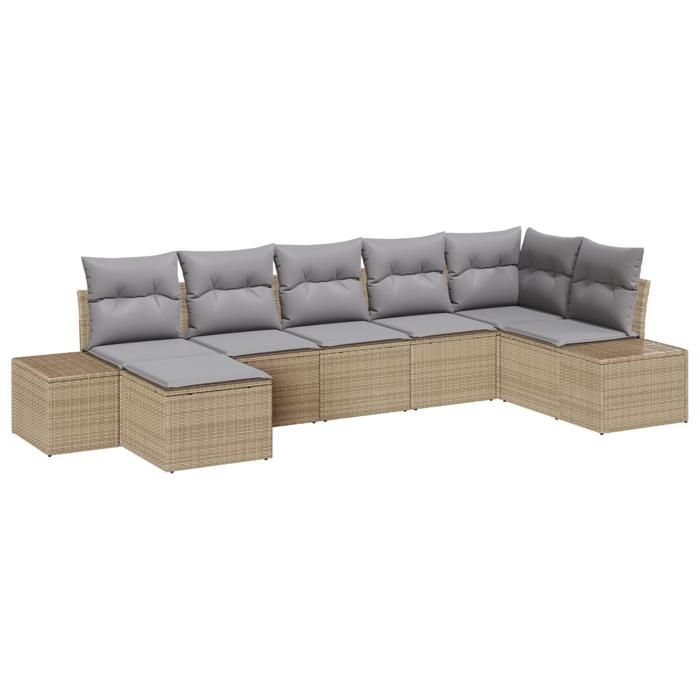 VidaXL Ensemble de canapés de jardin 7 pièces avec coussins en poly rotin beige 3347150