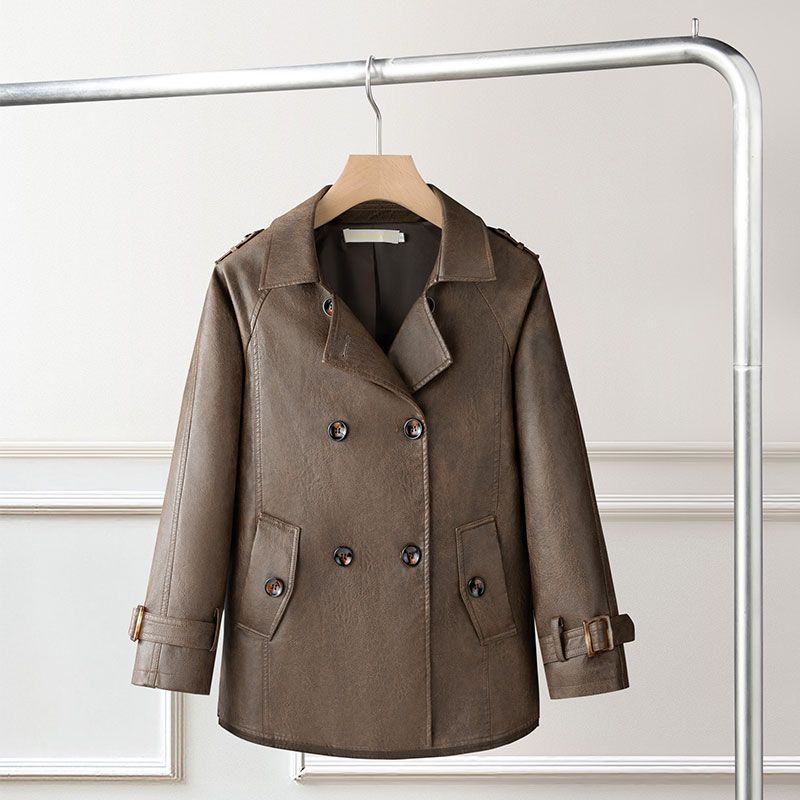 Spring/Fall Women's Mid-Length Leather Trench Coat—Stylish PU Leather Jacket