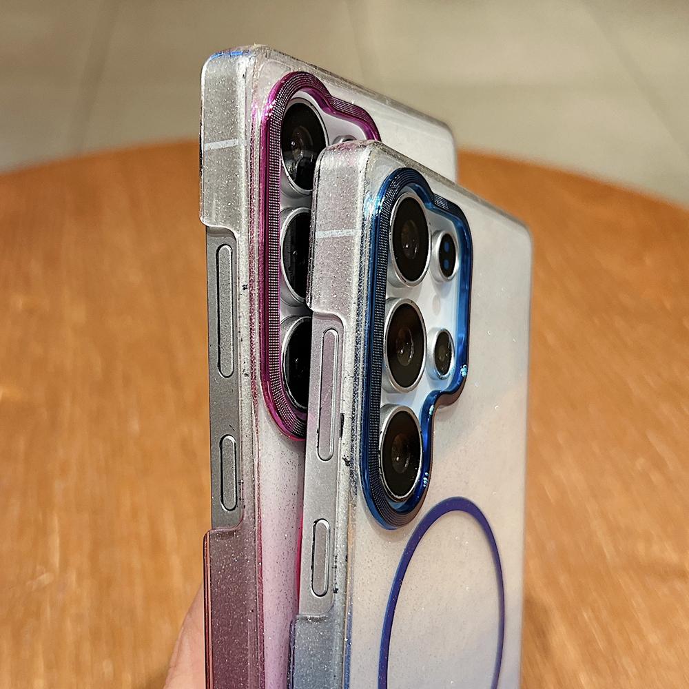 KEYSION Luxury Gradient Glitter Magnetic Phone Case for Samsung S22 S23 S25 Ultra S25+ Edge S24 FE Wireless Charging Shockproof Cover