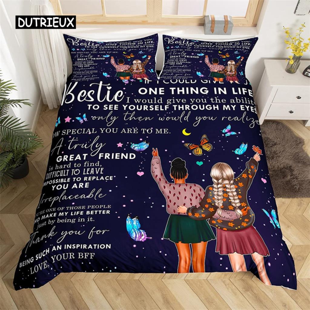 

Вдохновляющие цитаты Комплект постельного белья King Персонализированный пододеяльник с изображением дружбы Полиэстер Bestie Подарок на день рождения Покрывало с изображением розы EU single(135x200cm)