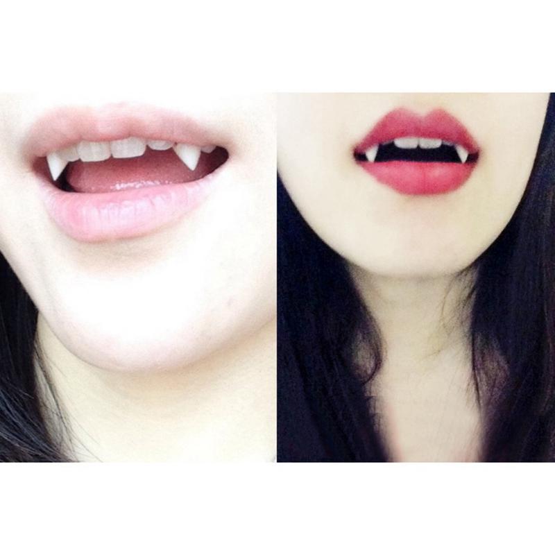 1pair Adult Kids Halloween Fake Dentures Teeth Bloodcurdling Vampire Werewolves Fangs Costume Halloween Costume DIY Cosplay