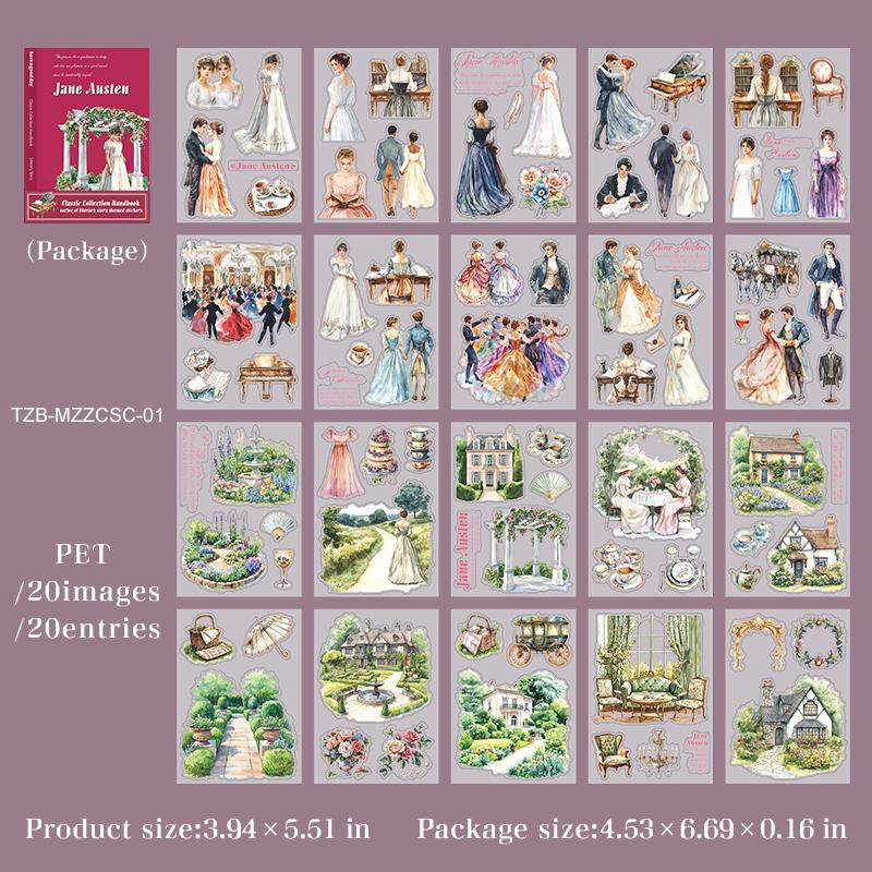 JIANWUClassic Collection Handbook Series Vintage Character Flower Landscape Material Collage Sticker Creative Journal Stationery