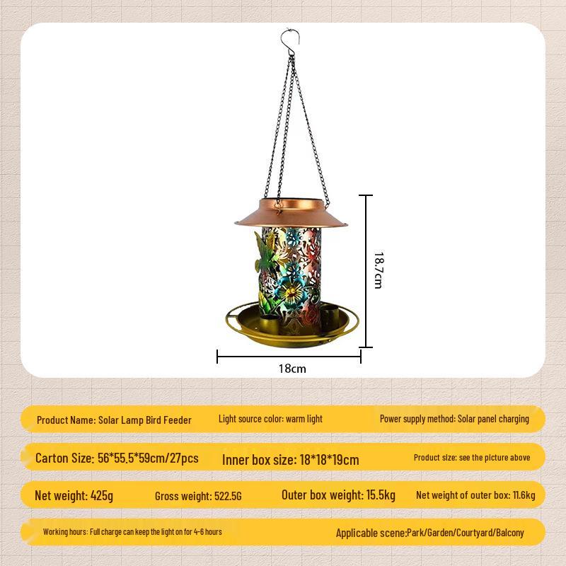 Colorful Hanging Solar Yard Light & Bird Feeder for Outdoor Landscape and Balcony Solar Light Colorful Bird Feeder