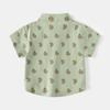 K-style Children's Clothing Kids Stand Collar Short Sleeve Shirt Boys Bear Printed Shirt Summer Baby V Neck Half Sleeve Tops