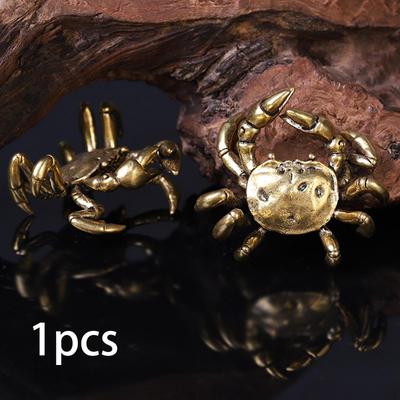 Mini Krabbskulptur i Mässing Souvenir Kung Fu Te-husdjur Miniatyr Bedårande Feng Shui Prydnad för Bil