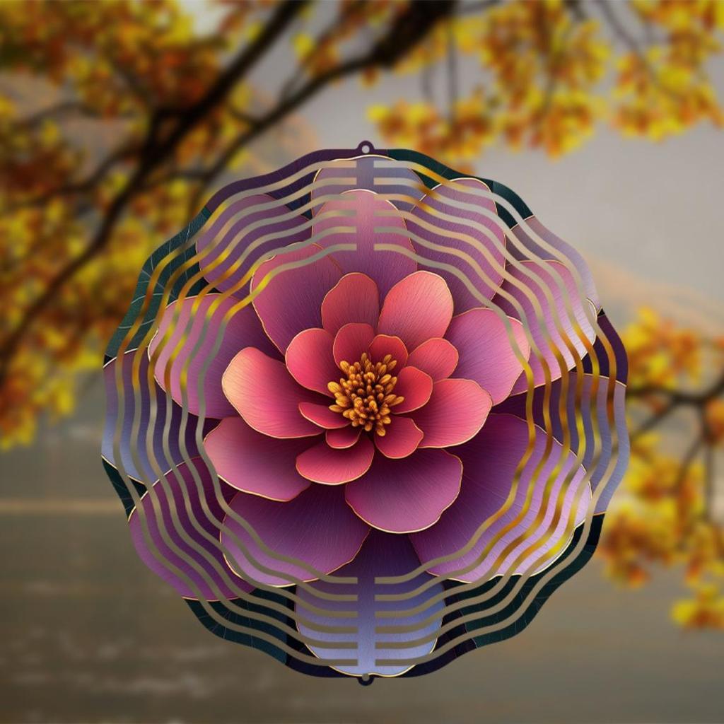 10 Inch Purple Flower Metal Wind Spinner with 360 Swivel Hook for Garden Patio Yard Outdoor Decor Christmas Thanksgiving Holiday