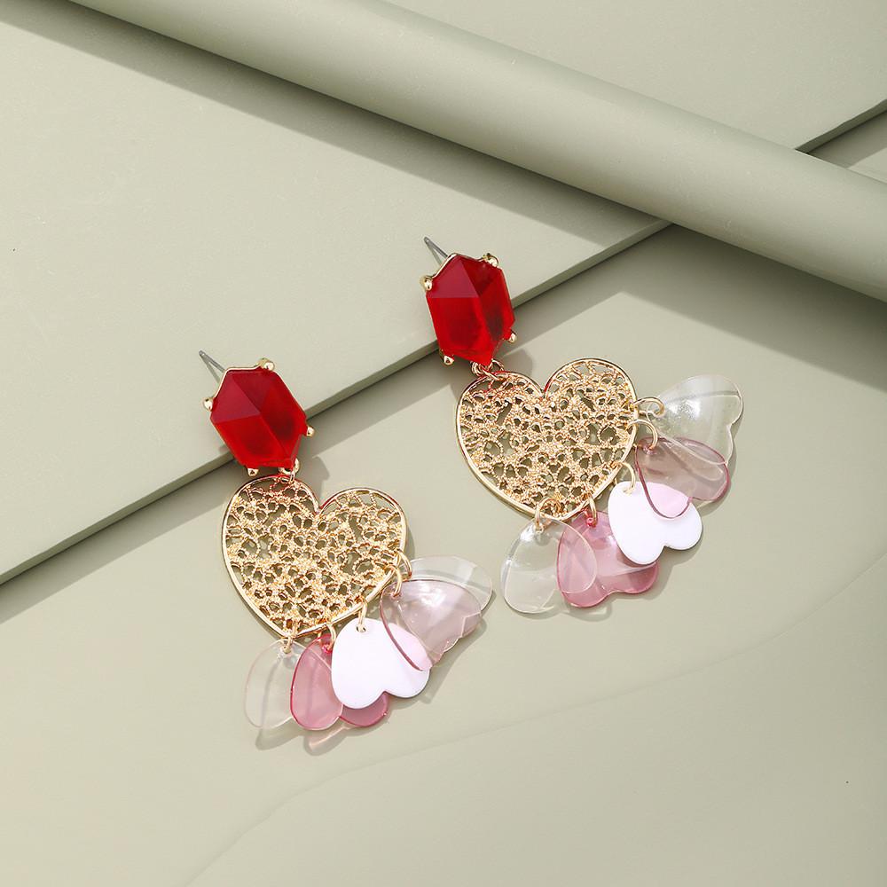 Elegant Alloy Heartshaped Earrings With Multilayer Tassels Women For