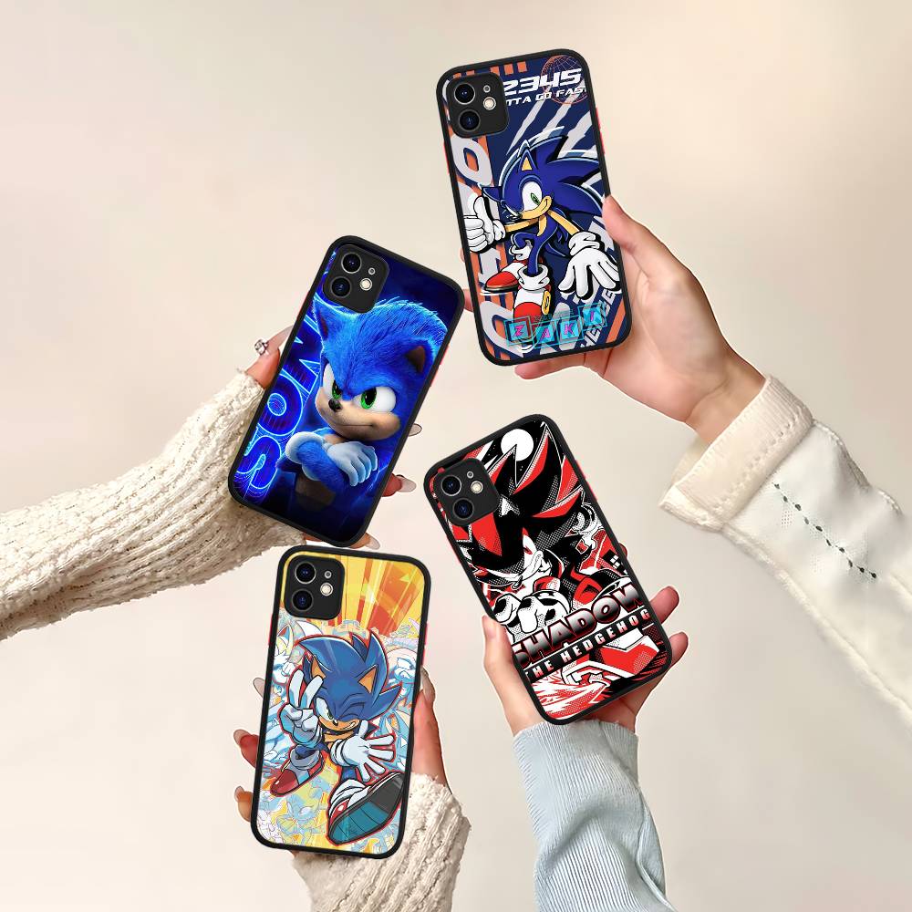 Game Sonic Movie Anime For IPhone 16 15 14 13 12 11 Pro Max X XS MAX Plus Translucent Black Phone Cover