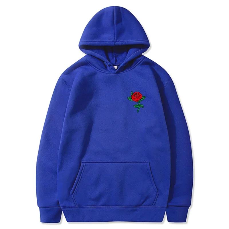 Autumn New Hip Hop Streetwear Fashion Hoody Rose Printed Fleece Pullover Casual Mens Women Hoodies Sweatshirts
