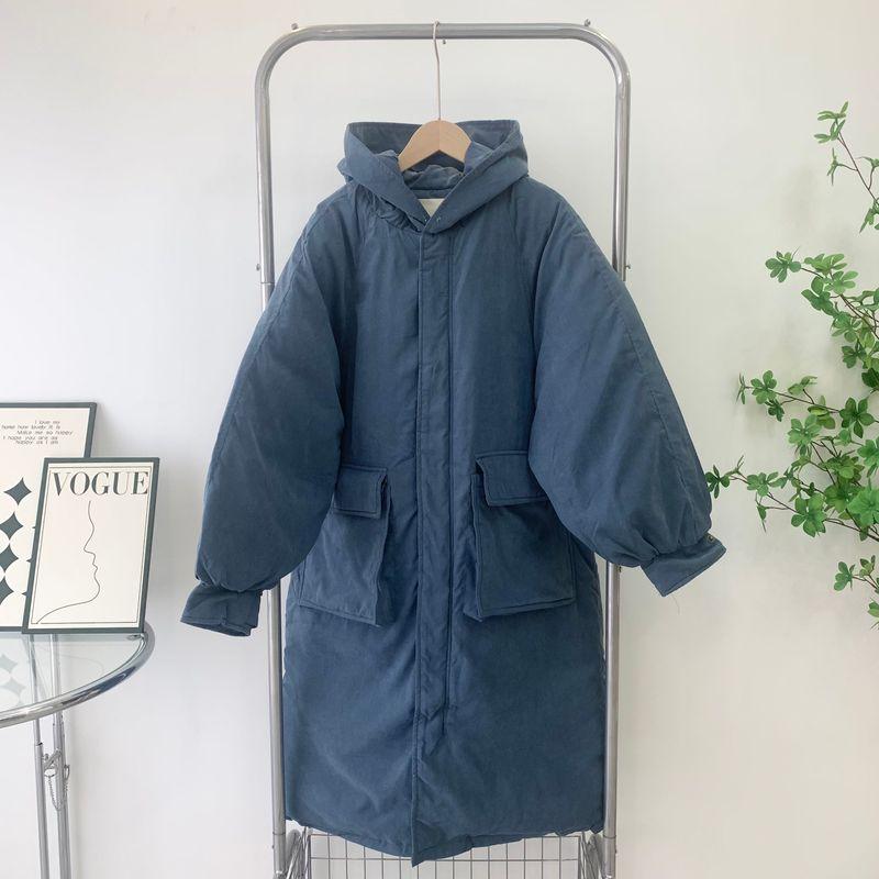 

Women s Cotton-Padded Coat K-style Mid Length Long Length Hooded New 2024 Heattech Large Pocket Cotton-Padded Coat Zipper Student Coat Plus Size Blue M(Bust size 112, length 103)