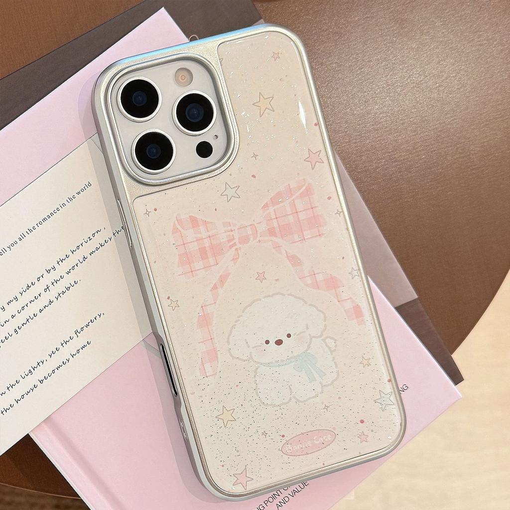 Etui w stylu Instagram z kokardką dla szczeniaka na IPhone 17, 16 Pro Max, IPhone 15, brokat z żywicy epoksydowej, 17mm Twardy Huawei